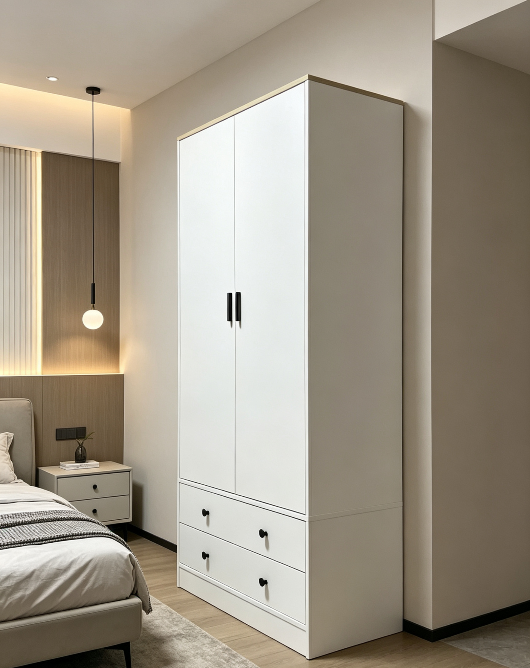 Florance 2 Door & 2 Drawer Wardrobe - Black - Finery