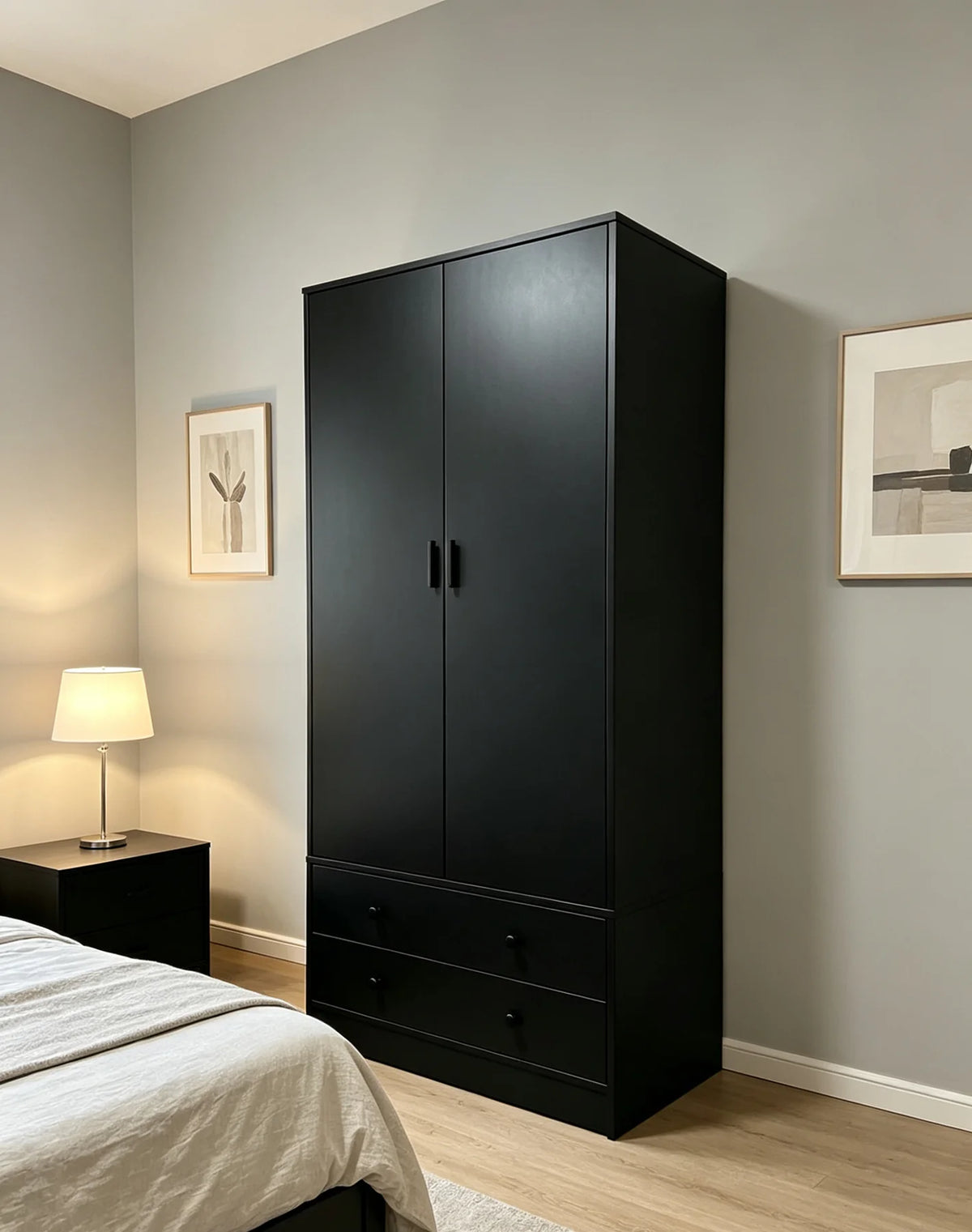 Florance 2 Door & 2 Drawer Wardrobe - Black - Finery