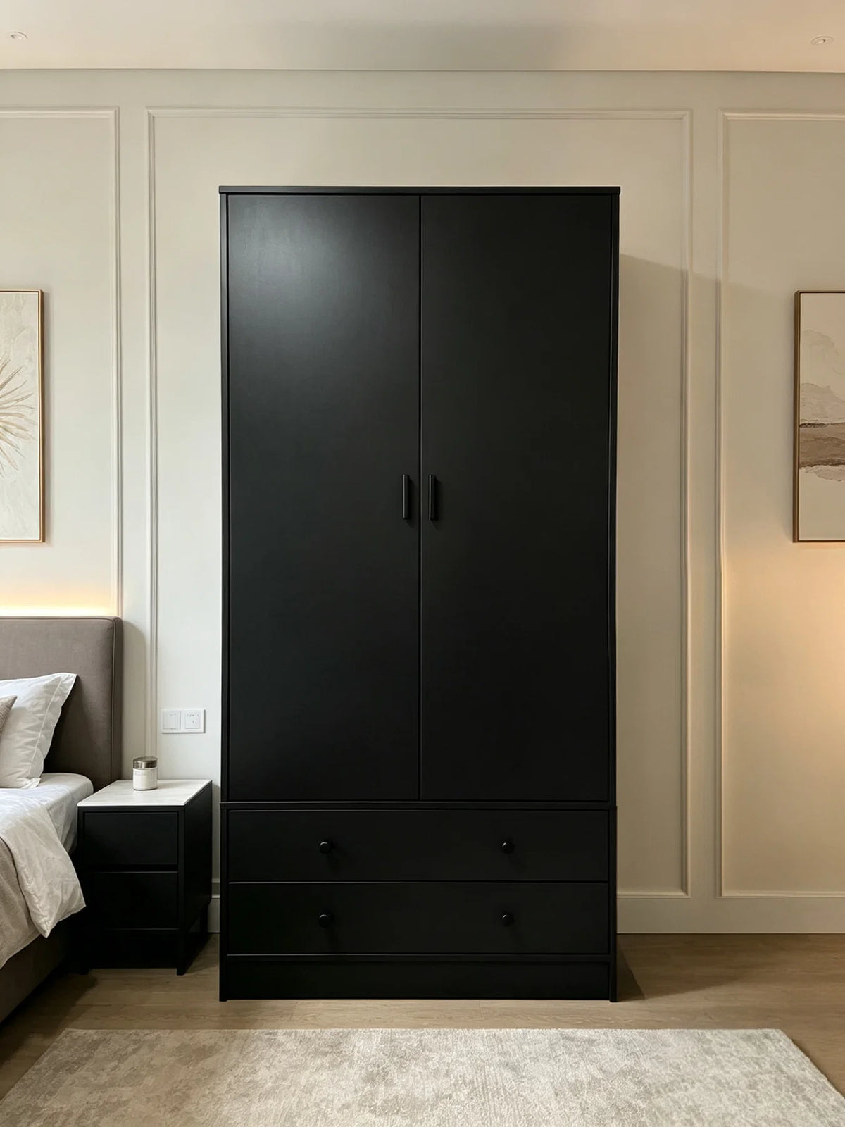Florance 2 Door & 2 Drawer Wardrobe - Black - Finery