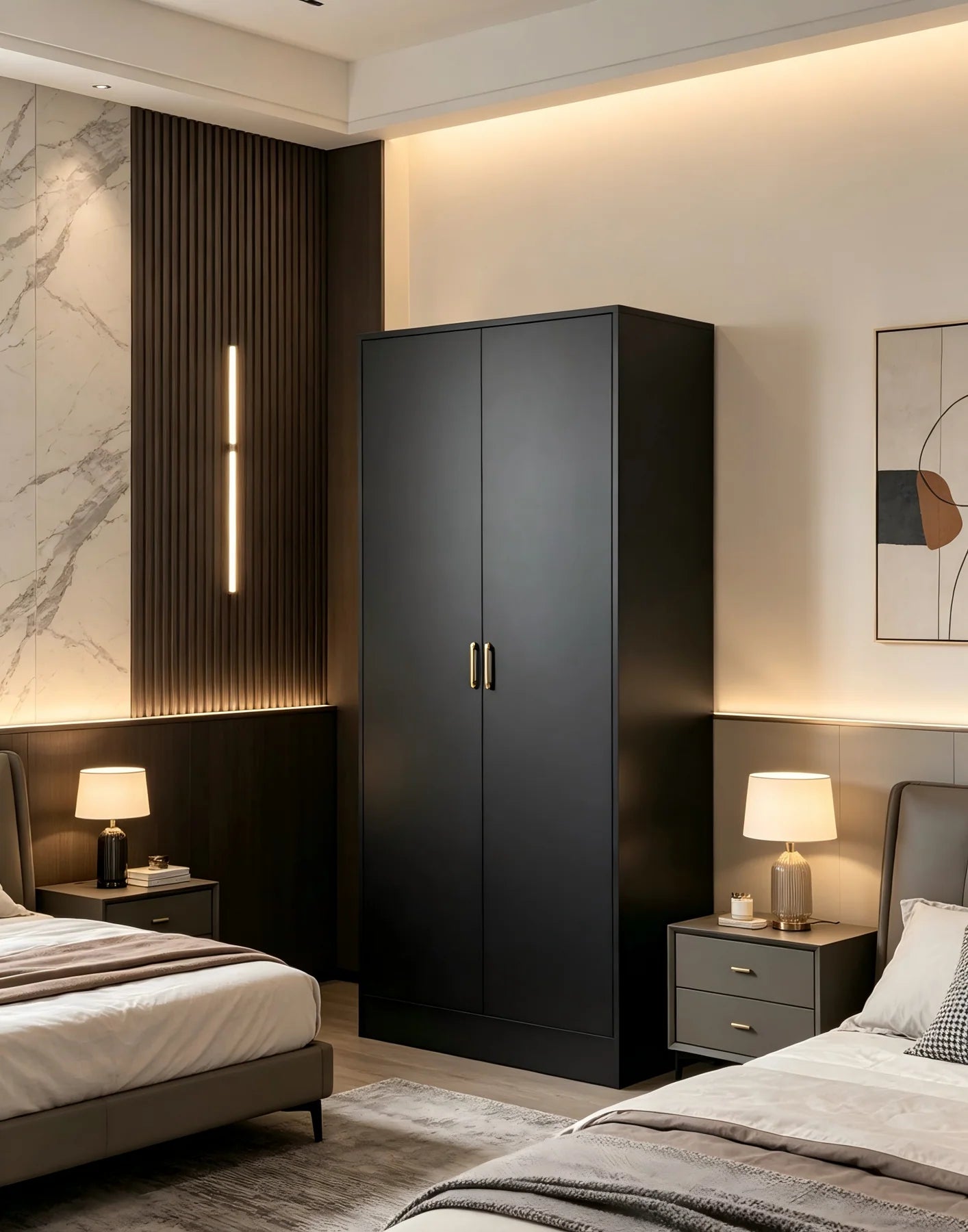Fairmount 2 Door Wardrobe - Black - Finel Living