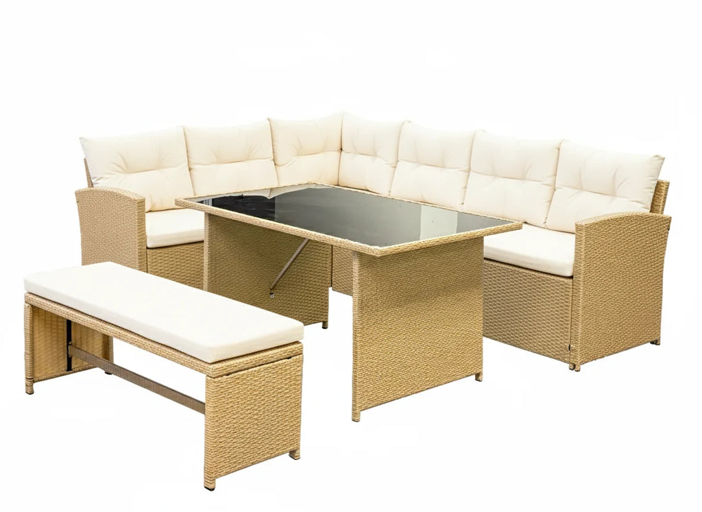 Bahamas Corner Lounge Patio Set - Brown with Beige Cushions