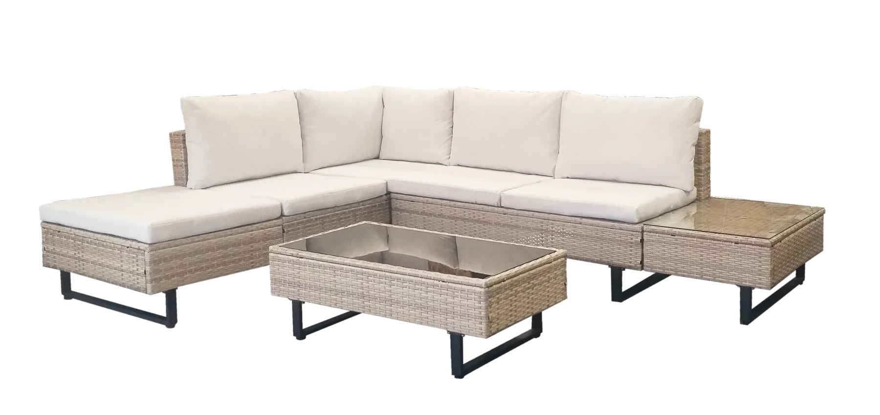 Cyprus Corner Lounge Patio Set - Brown with Light Grey Cushions