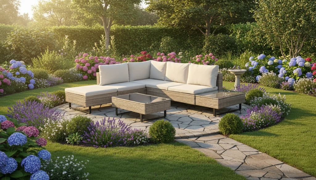 Cyprus Corner Lounge Patio Set - Brown with Light Grey Cushions