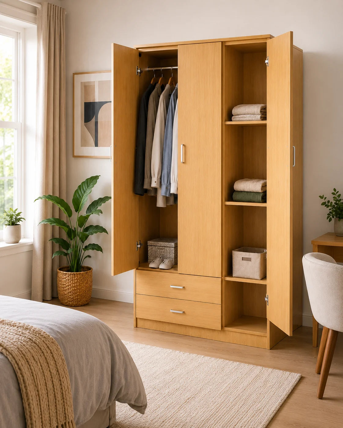 Ellington 3 Door and 2 Drawer Wardrobe - Wood - Fine Living