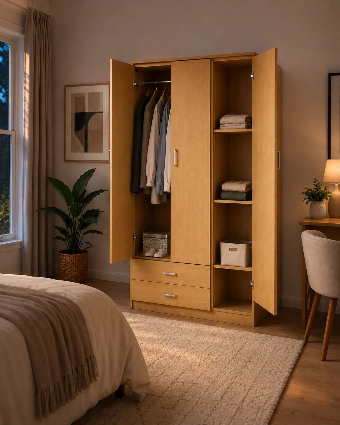 Ellington 3 Door and 2 Drawer Wardrobe - Wood - Fine Living