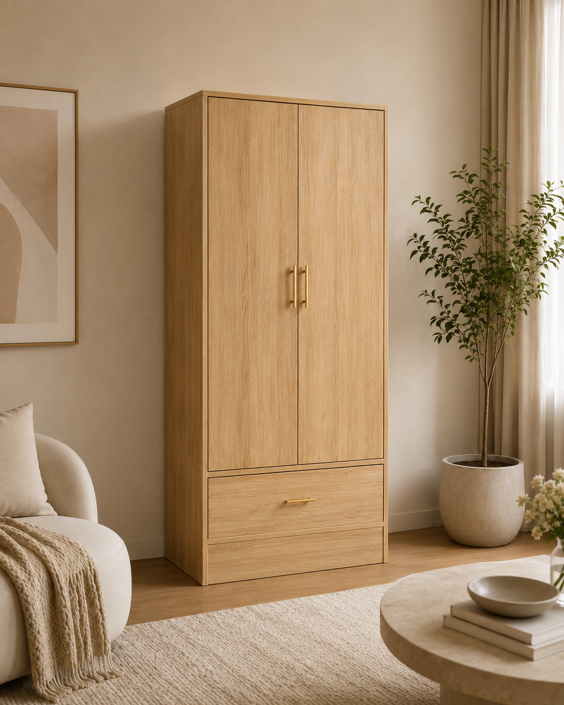 Norra 2 Door & 1 Drawer Wardrobe - Wood - Fine Living