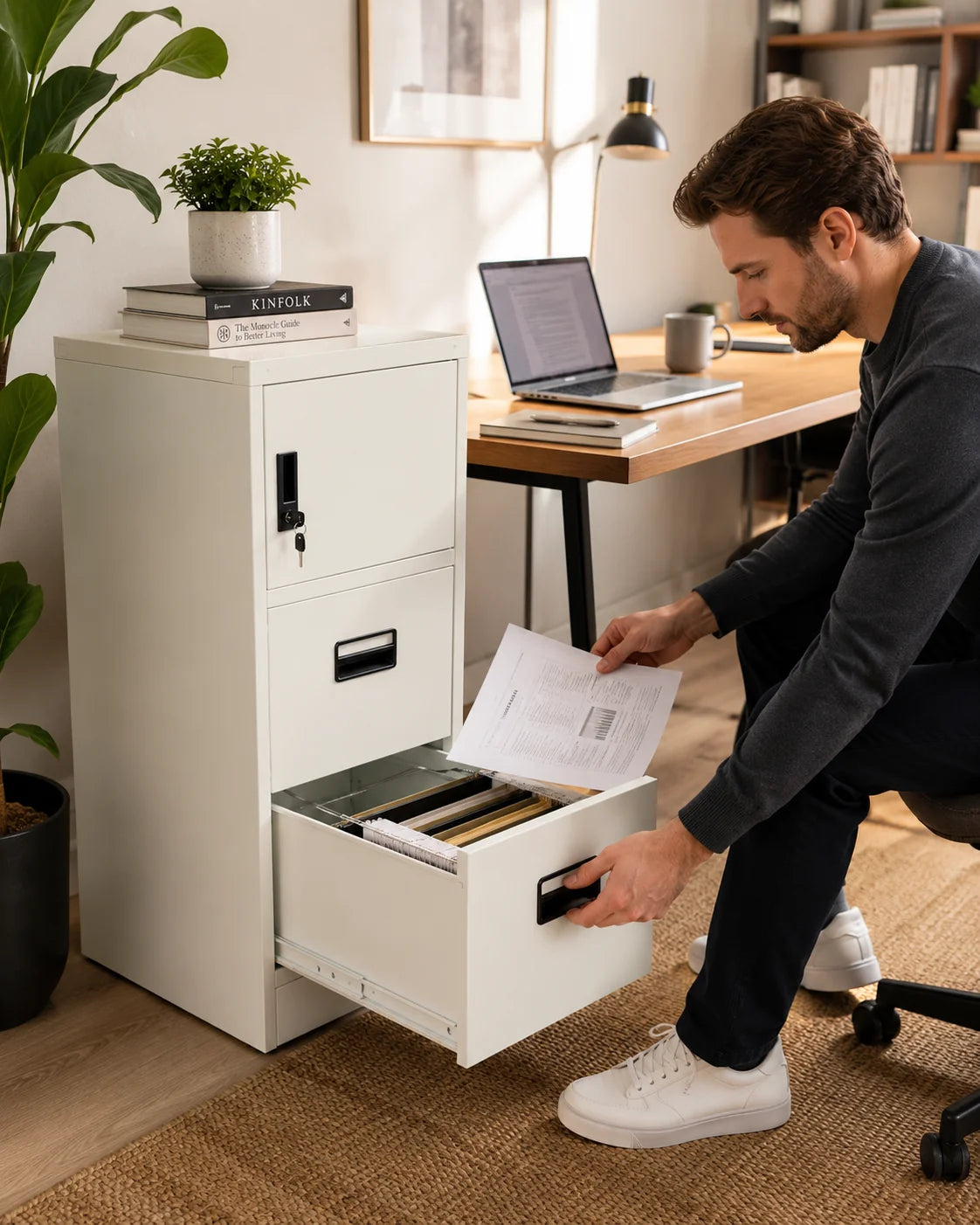 2 Drawer Steel Filing Cabinet with Upper Storage Door