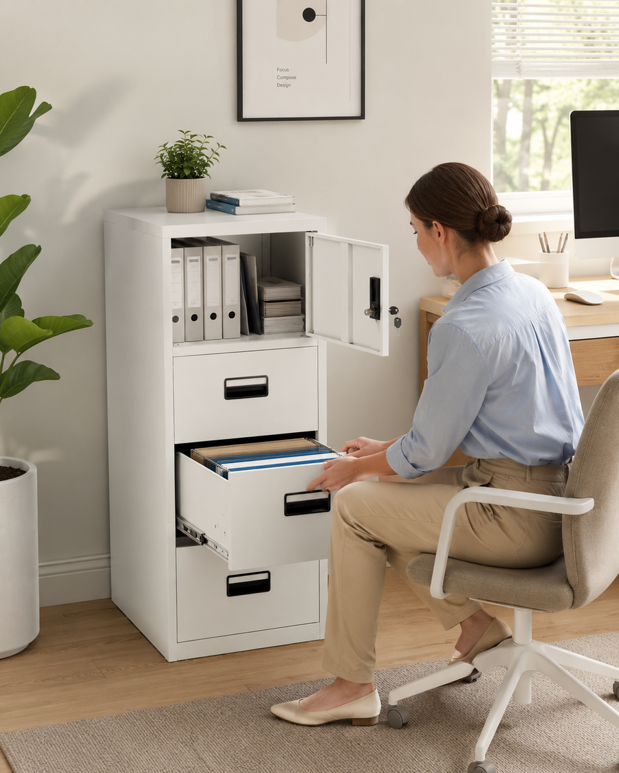 2 Drawer Steel Filing Cabinet with Upper Storage Door
