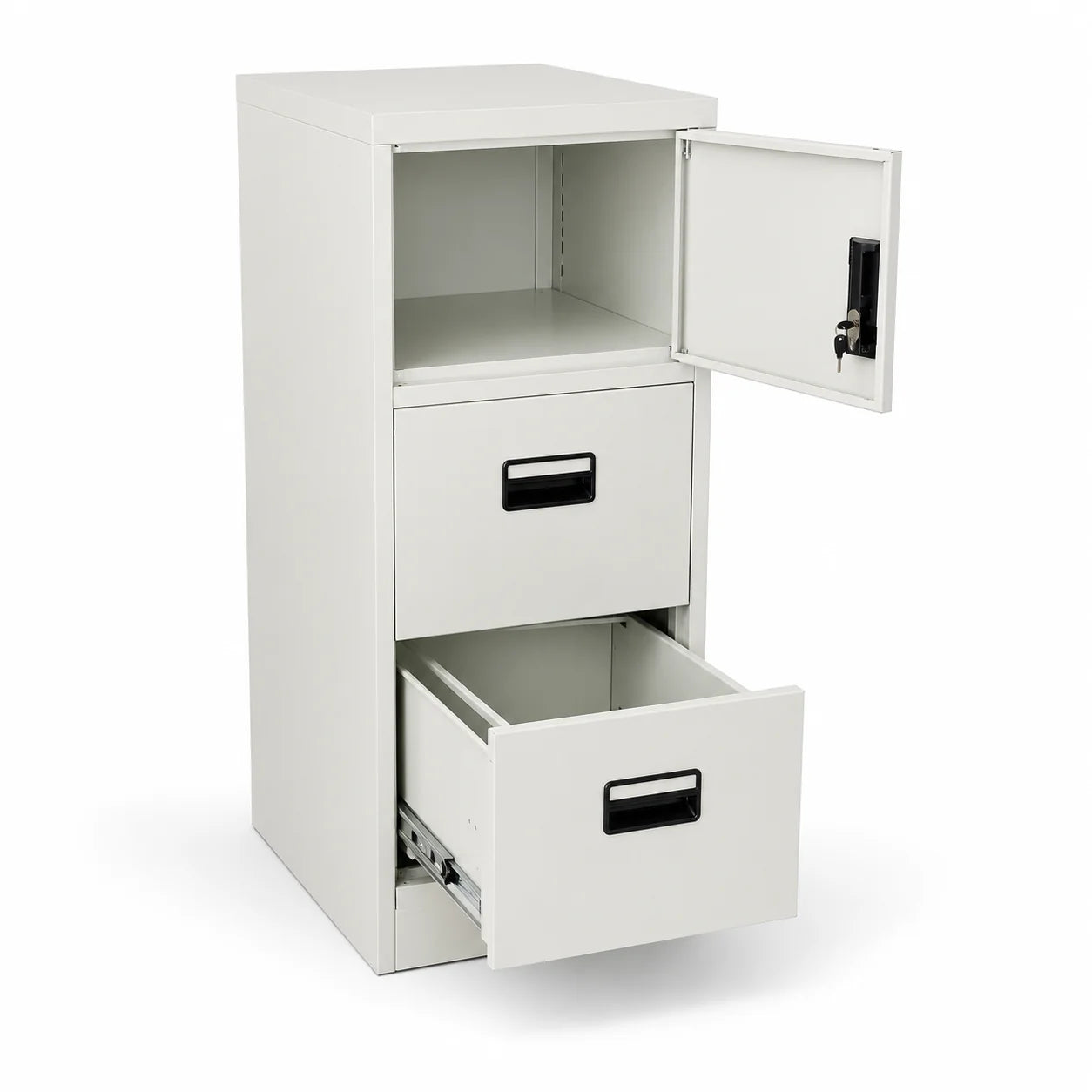 2 Drawer Steel Filing Cabinet with Upper Storage Door