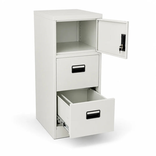 2 Drawer Steel Filing Cabinet with Upper Storage Door