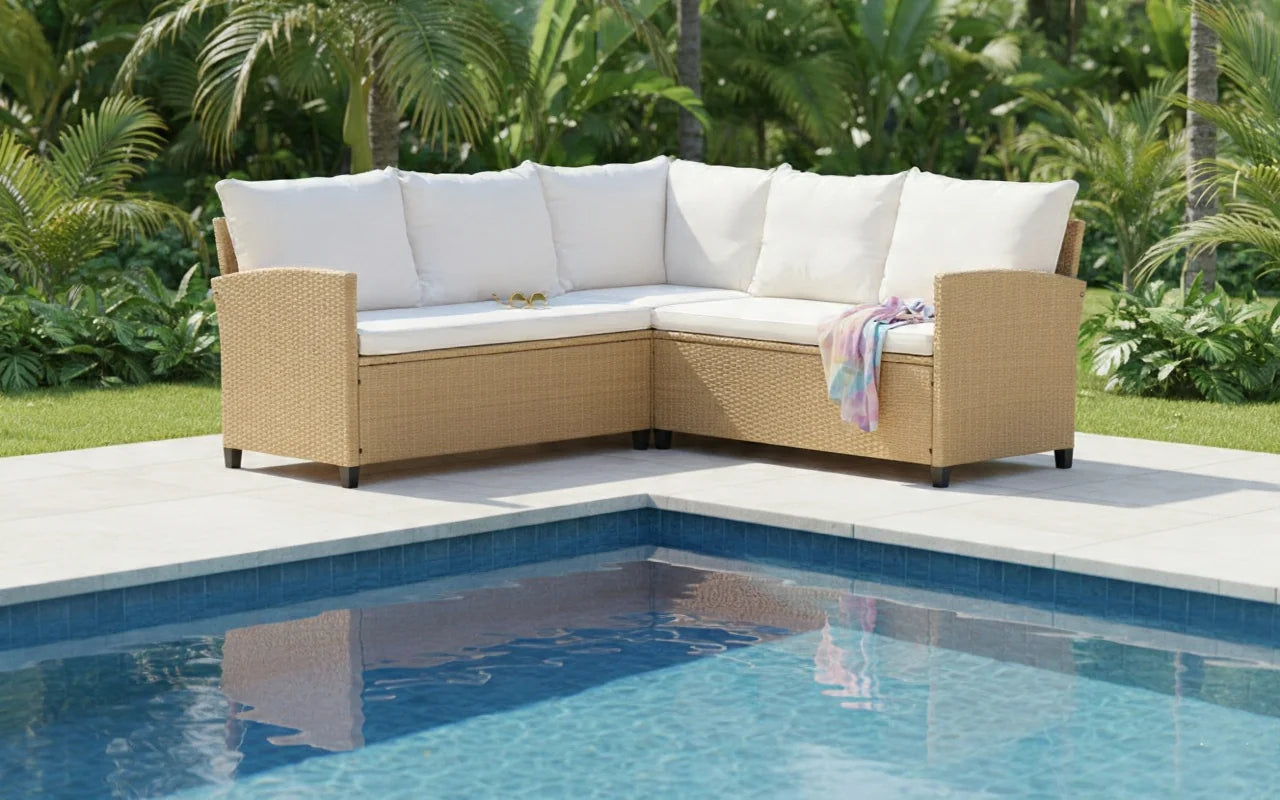 Barbados Corner Lounge Set Brown with Beige Cushions