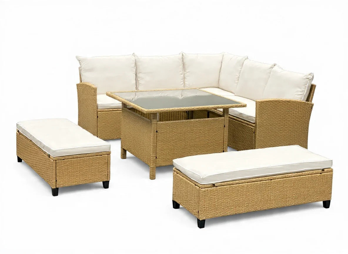 Barbados Corner Lounge Set Brown with Beige Cushions