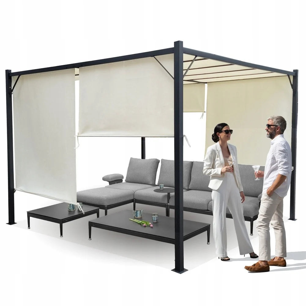 NobleShade Pergola with Sliding Roof Curtain -3*3m - Beige - Fine Living