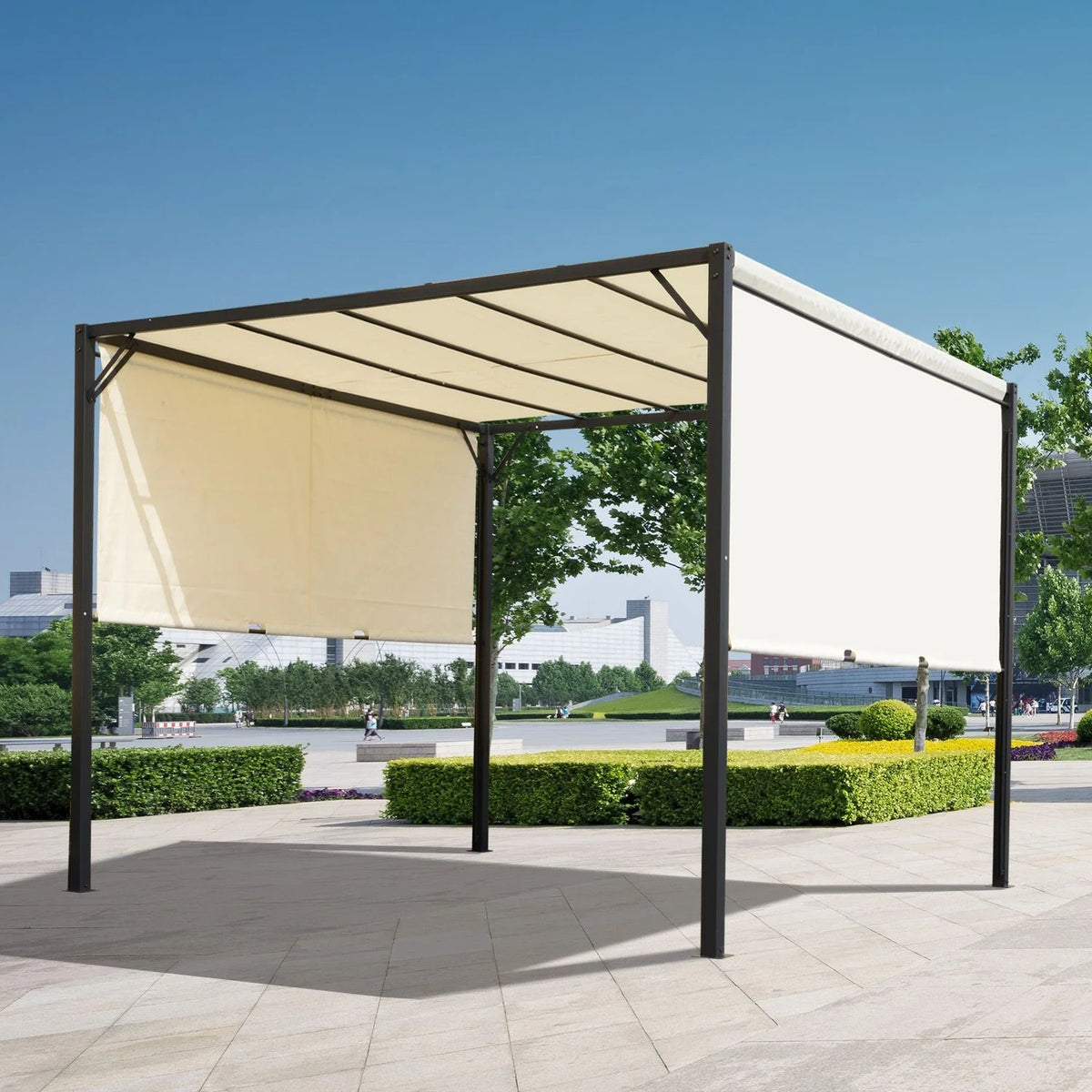NobleShade Pergola with Sliding Roof Curtain -3*3m - Beige - Fine Living