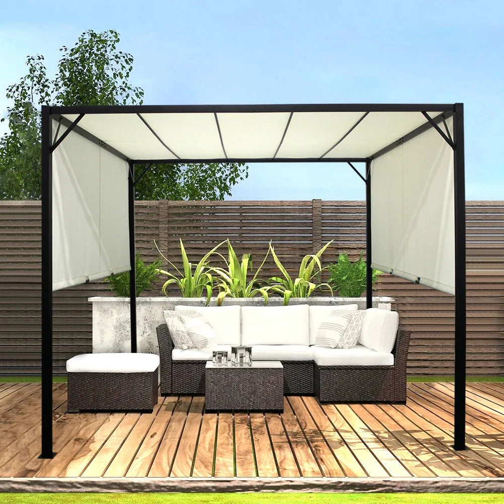 NobleShade Pergola with Sliding Roof Curtain -3*3m - Beige - Fine Living
