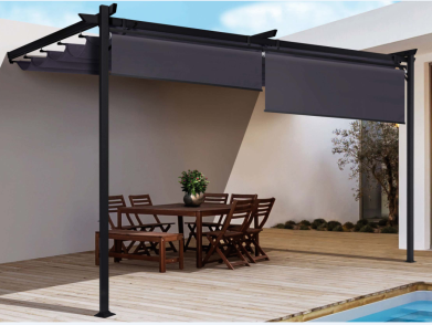 Sunridge Wall Mounted Pergola with Awnings - 3x2.7m - Grey - Finery